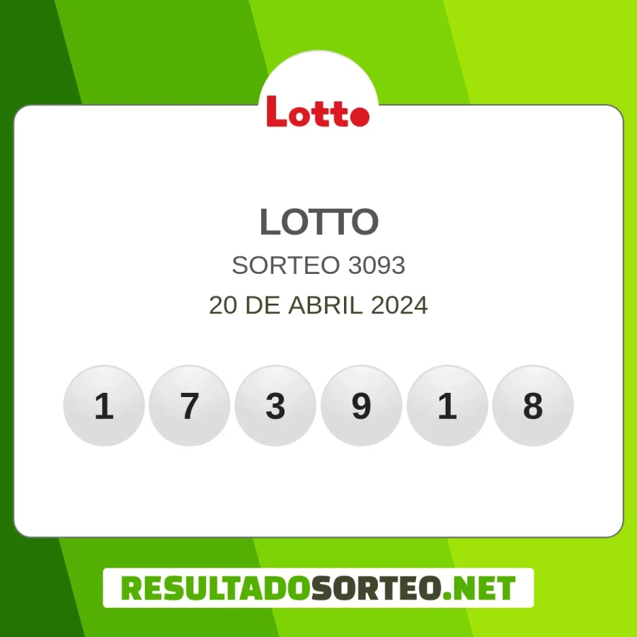 El resultado del sorteo de Lotto del 20 de abril 2024 es: 173918, 3093. Resultadosorteo.net