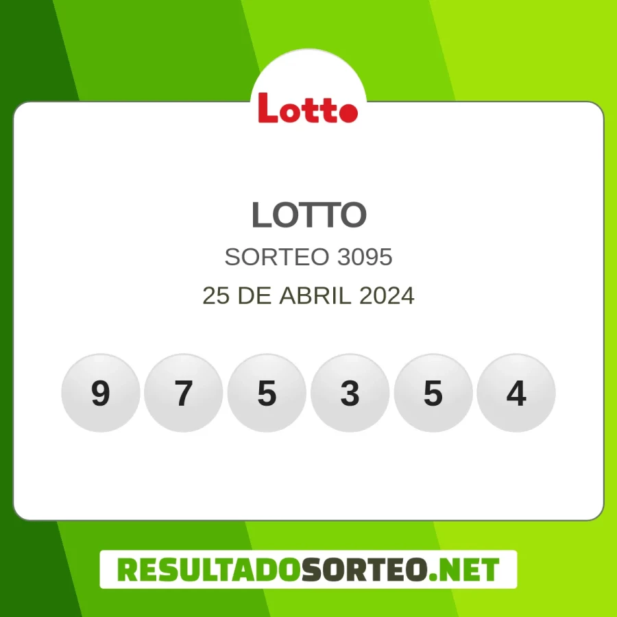 El resultado del sorteo de Lotto del 25 de abril 2024 es: 975354, 3095. Resultadosorteo.net