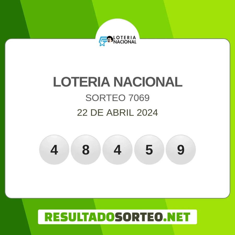 El resultado del sorteo de Loteria Nacional del 22 de abril 2024 es: 48459, 7069. Resultadosorteo.net