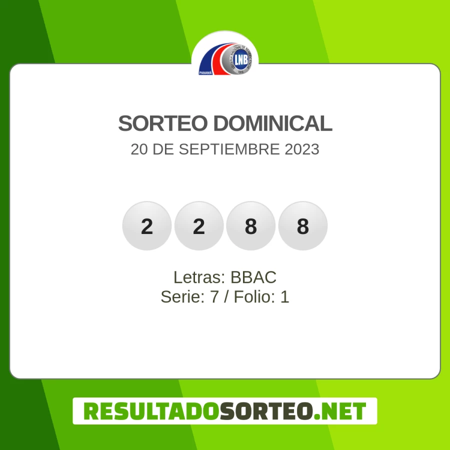 Sorteo Dominical 20 de septiembre 2023